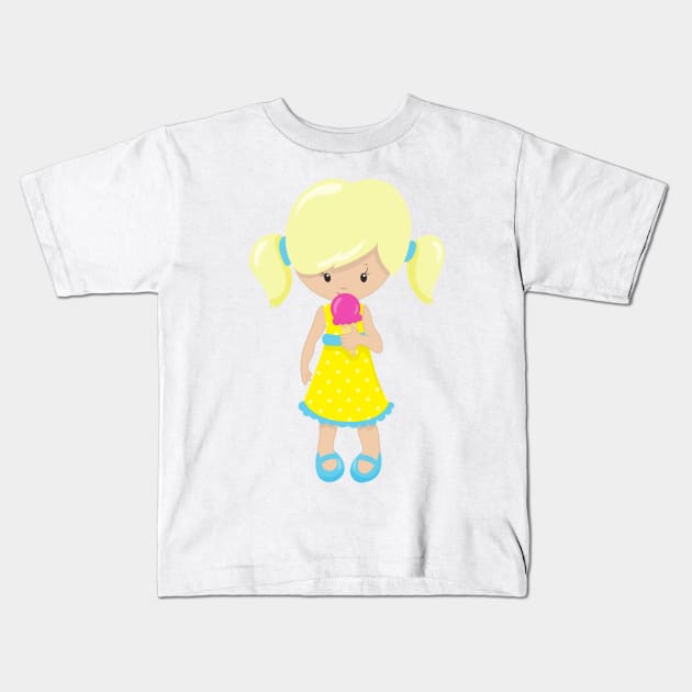 Girl With Ice Cream, Cute Girl, Blonde Hair Kids T-Shirt by Jelena Dunčević